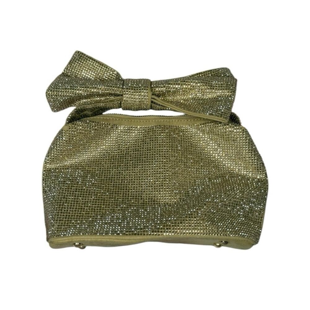 NWOT Rhinestone Bow Clutch Purse Womens Gold Small